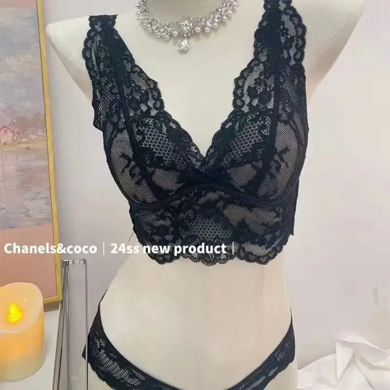 French Lace Lingerie Gathered Without Steel Rims White Inner Layer Layered Camisole Vest Bra Set Without Buttons Gather Toge