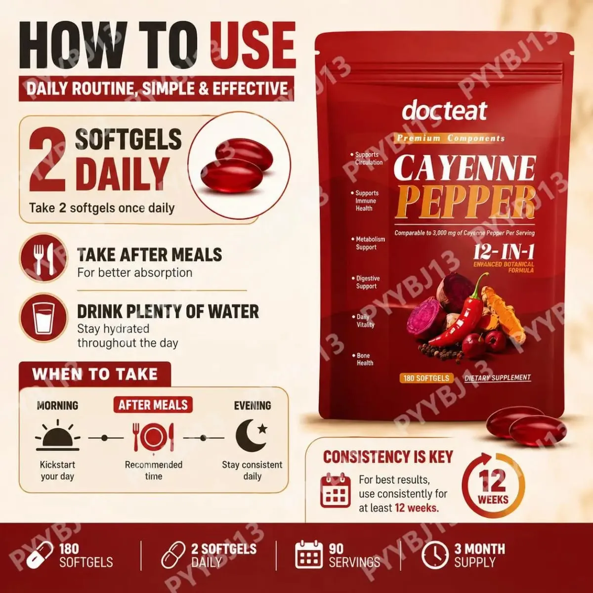 Docteat Capsule molli al Pepe di Caienna con Vitamina D3 e K2 Metabolismo energetico e supporto digestivo Difesa antiossidante 180 Capsule molli