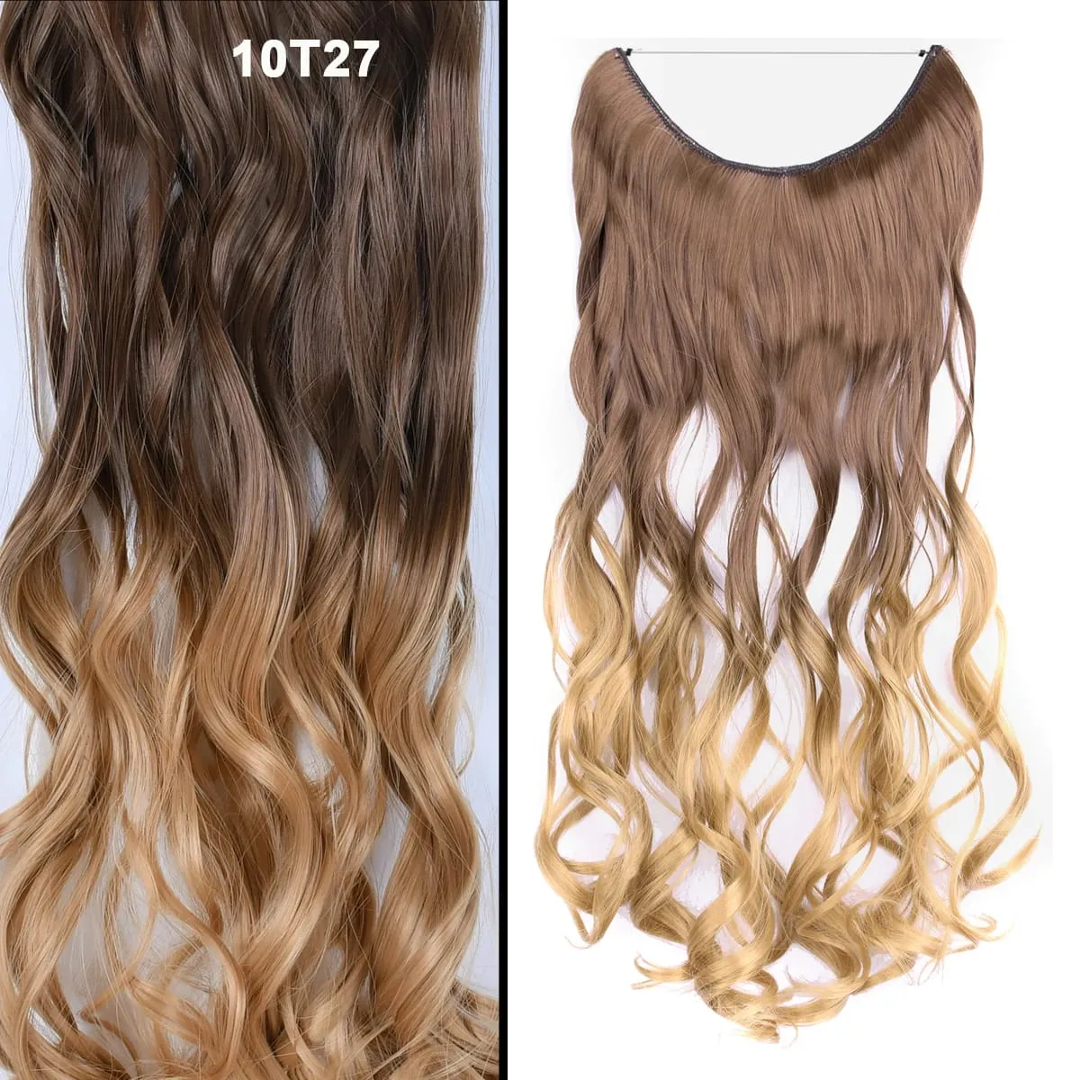 Jeedou Wavy Hair Extension Elasticity Invisible Wire Fish Line One Piece No Clips Synthetic Hairpieces Ombre Color For Ladies
