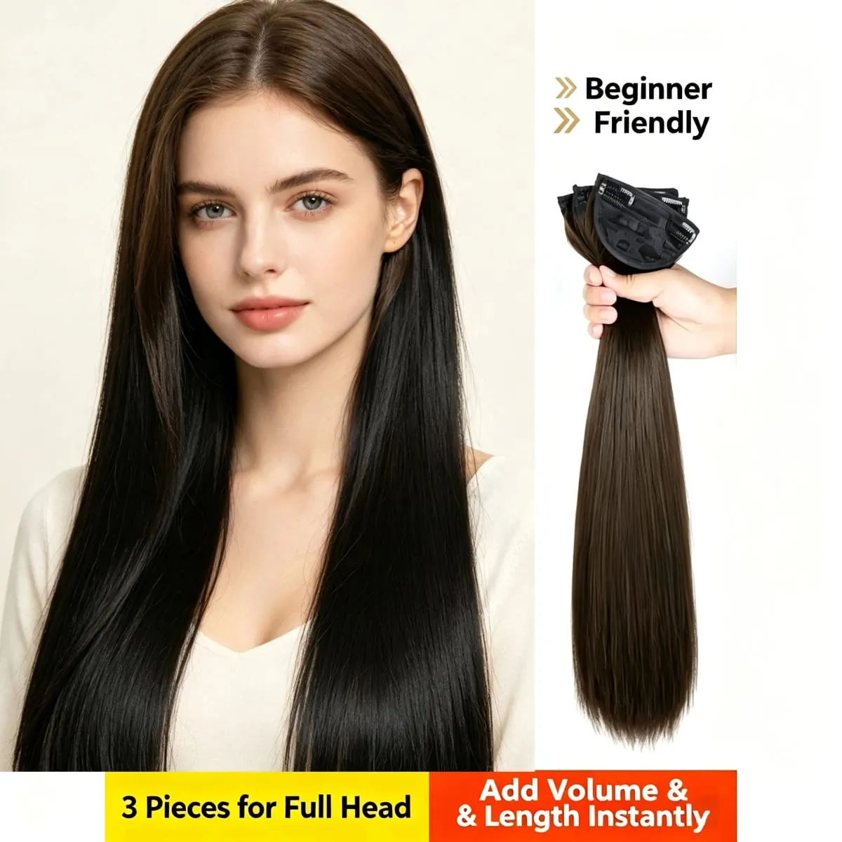 3 Pcs Invisible Seamless Clip in Hair Extensions Straight Synthetic Fiber Breathable Mesh Elastic BB Clips Lightweight Silky Hai — image 5