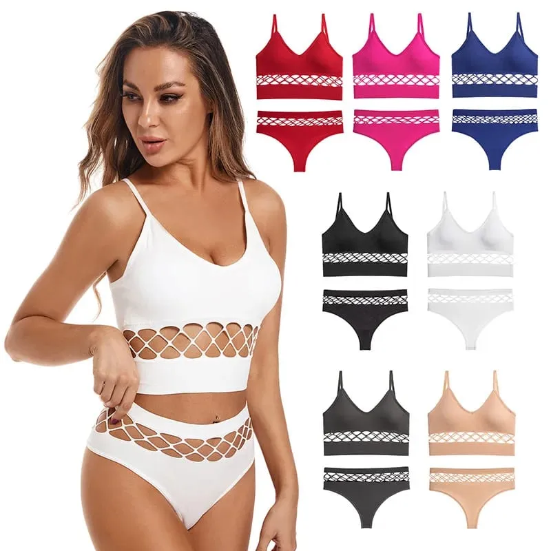 Thin Hollow Out Lingerie Set for Women Wireless Small Bust Push Up Bra Plus Size Breathable Sports Camisole Vest