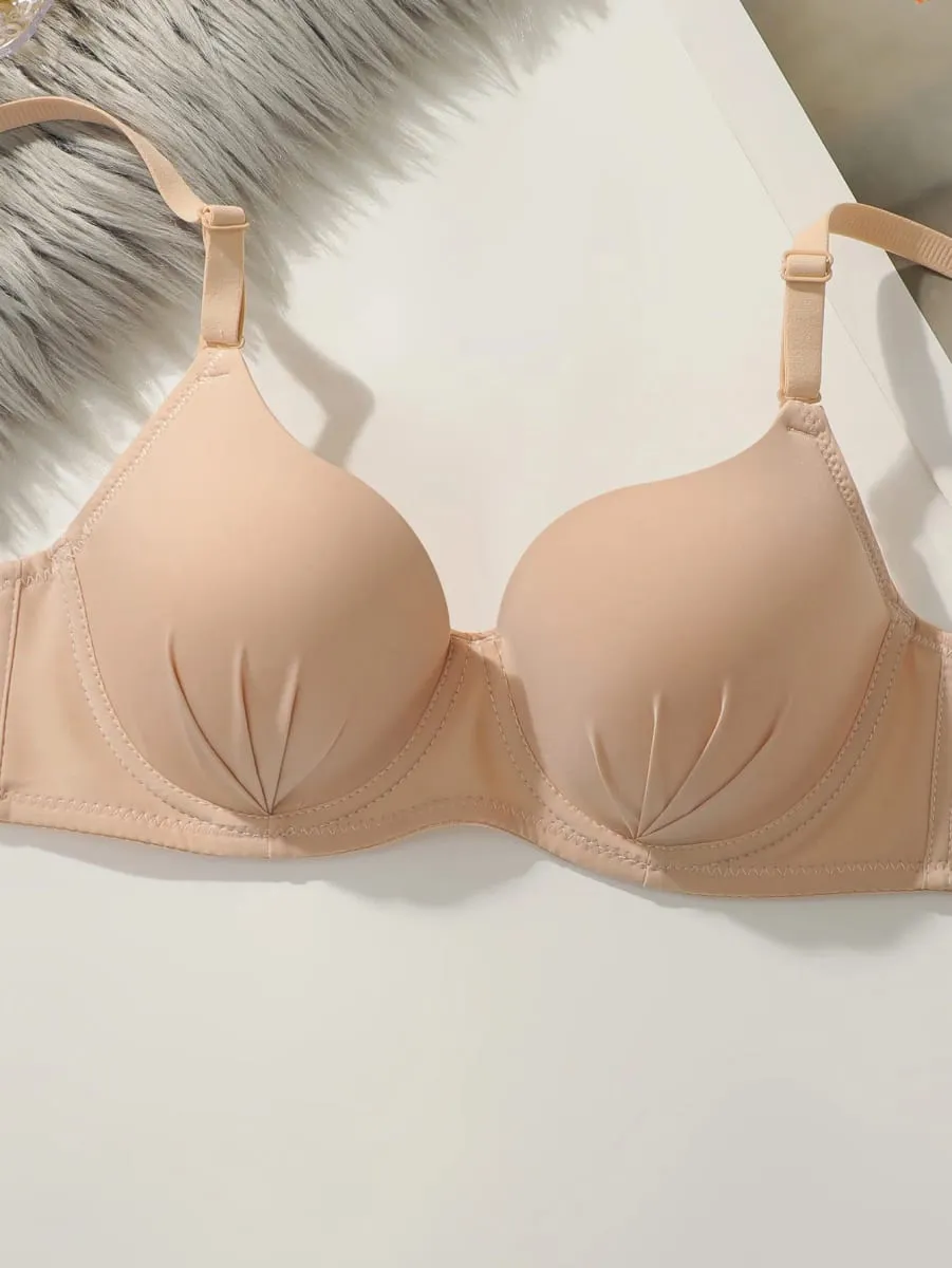New Solid Color Daily 2-piece Women's Underwear Set 3/4 Cup Paired with Sexy Thongs Simple and Comfortable Lingerie
