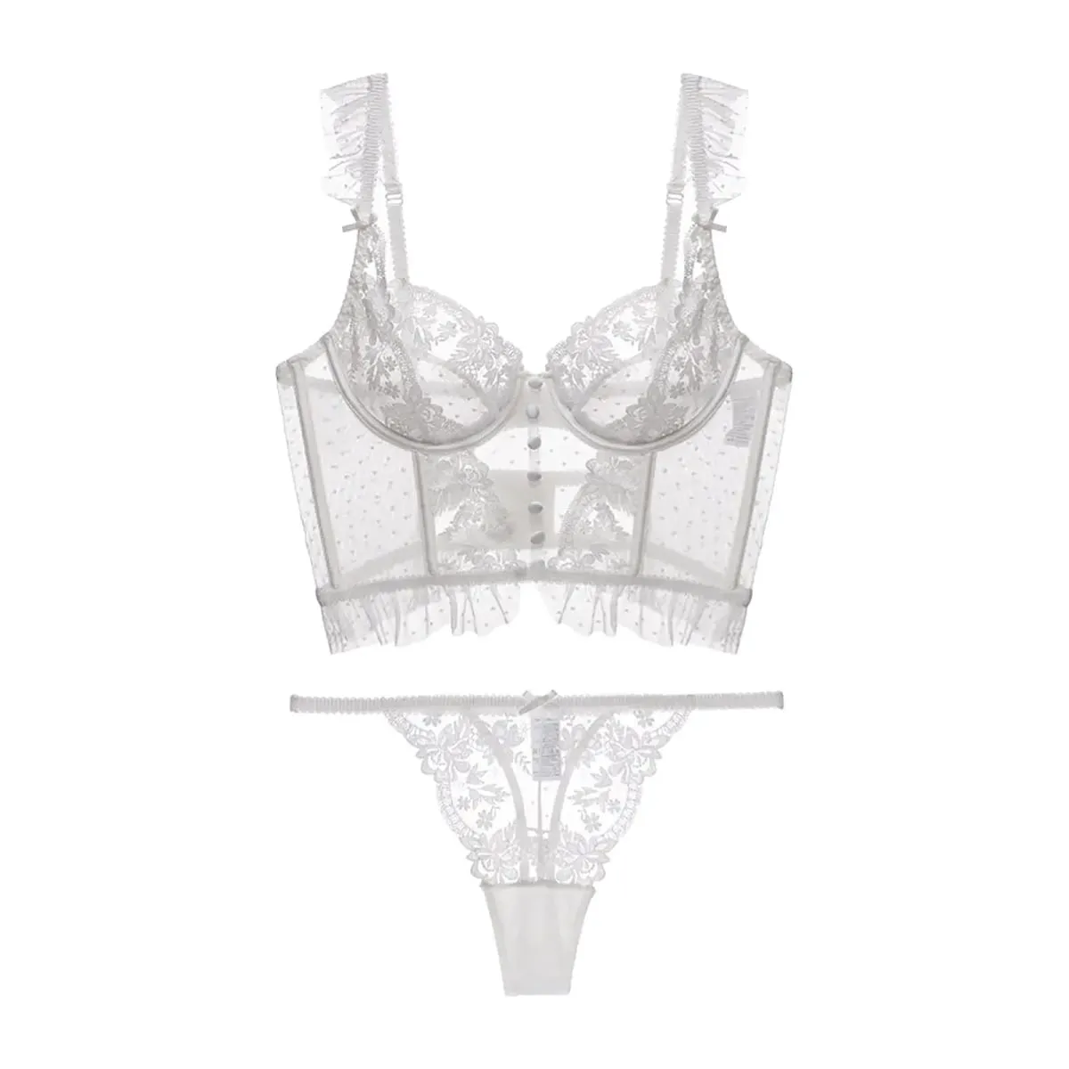 Kvinder Lingeri Sæt 2-delt bodysuit Komfortabel Push up BH BH Trusse Sæt med Blomster Blonde BH til Bryllup Daglig Brug Nattøj