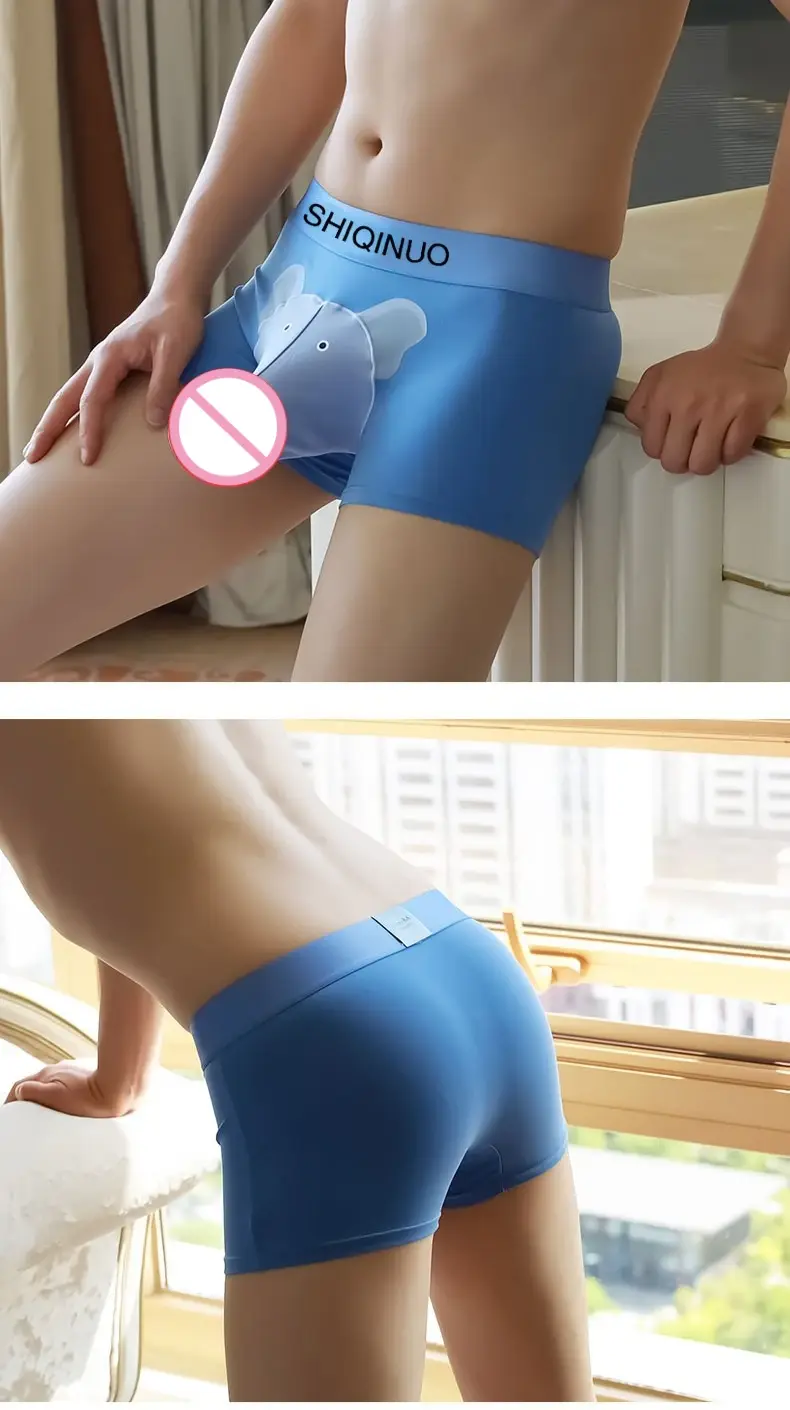 Boxershorts Elephant Nose Men Sexy Underwear Open Sheath Pouch Mens Boxers Shorts Smooth Male Lingerie Bottoms Boyfriend Gifts
