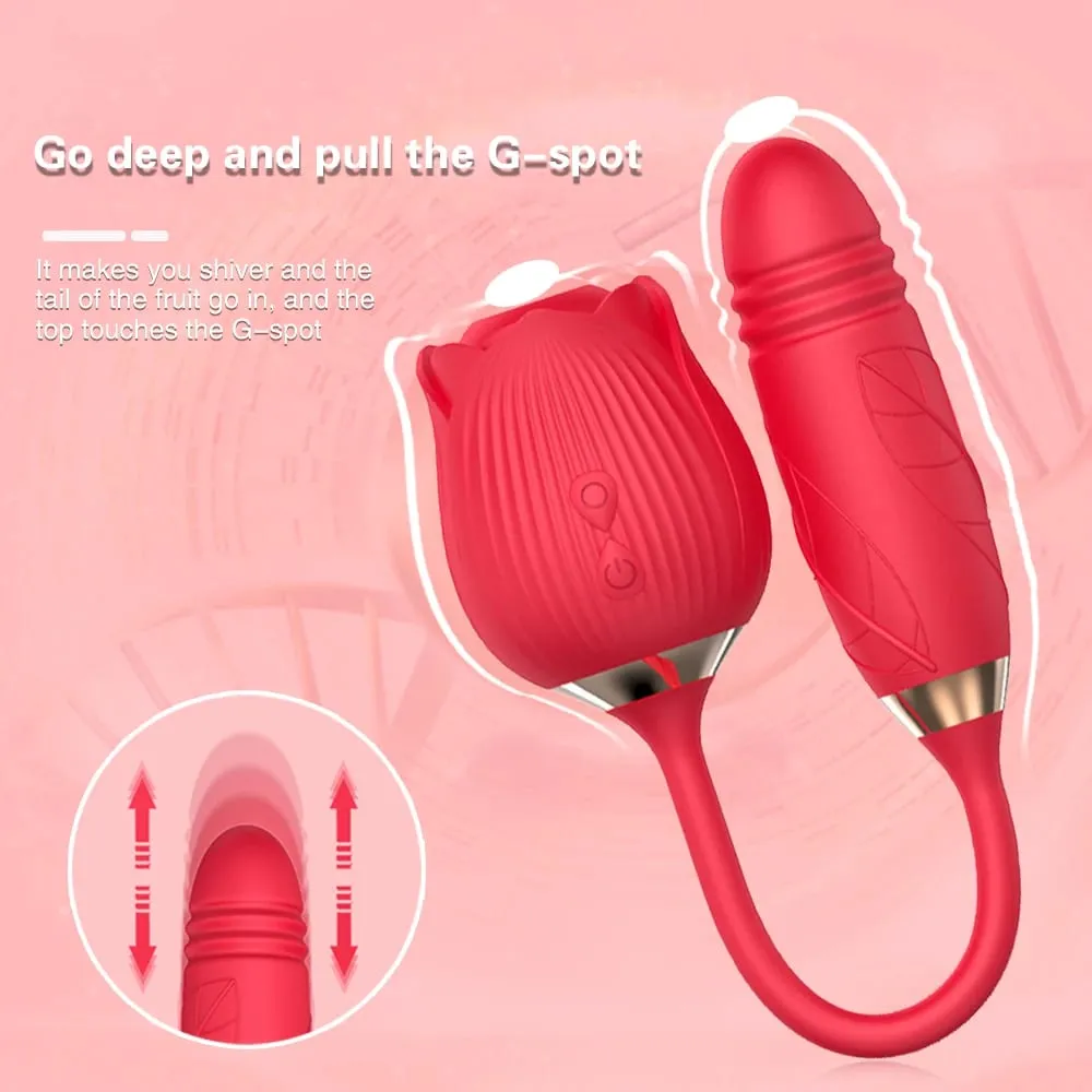 Powerful Rose Sucking Thrusting Vibrator Clitoral Nipple Stimulator G-Spot Massager Rechargeable Sex Toy for Women Couples