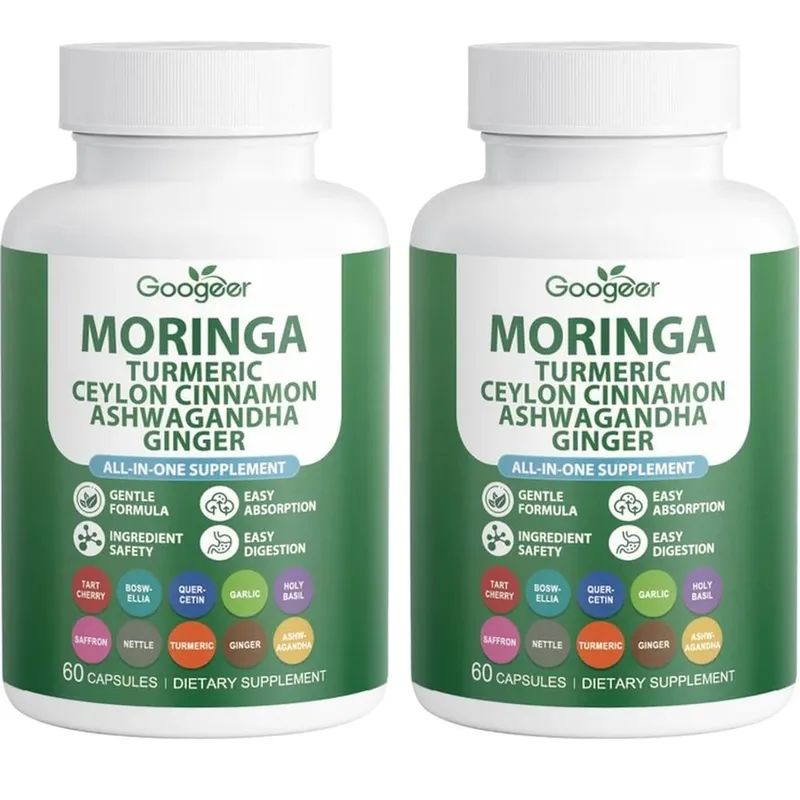 Googeer Moringa Turmeric Capsules All-in-one for Joint Health Support with Ashwagandha Ginger and Ceylon Cinnamon 60 Capsules