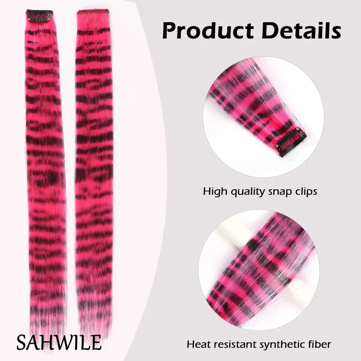 Synthetic Clip in Striped Hair Extensions Clip in Leopard Print Hairpieces Colorful hairpieces for women girls Christmas