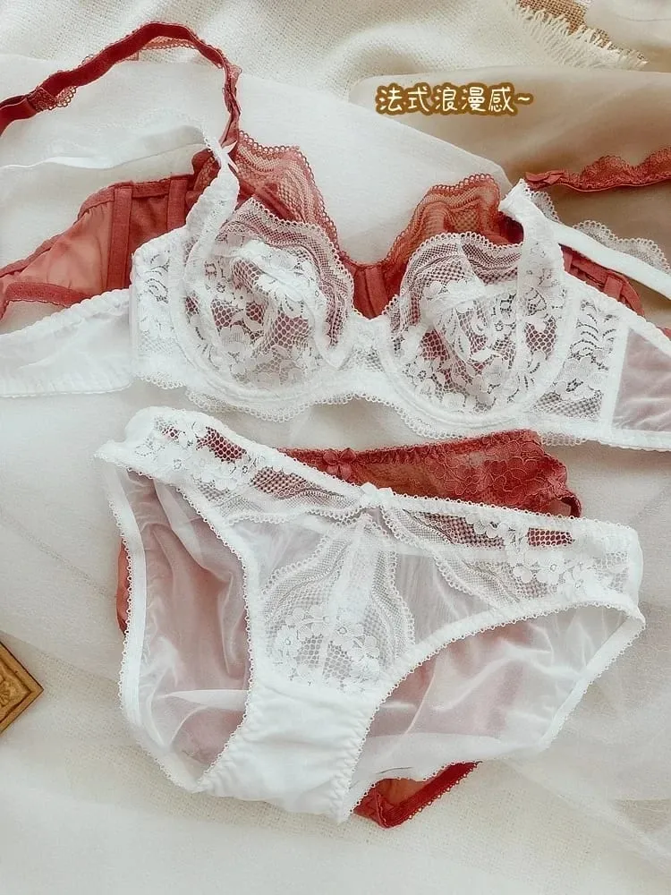 Ultra-Thin Lace Bra & Panty Set Push-Up with Light Padding Sheer Lingerie in Large Sizes