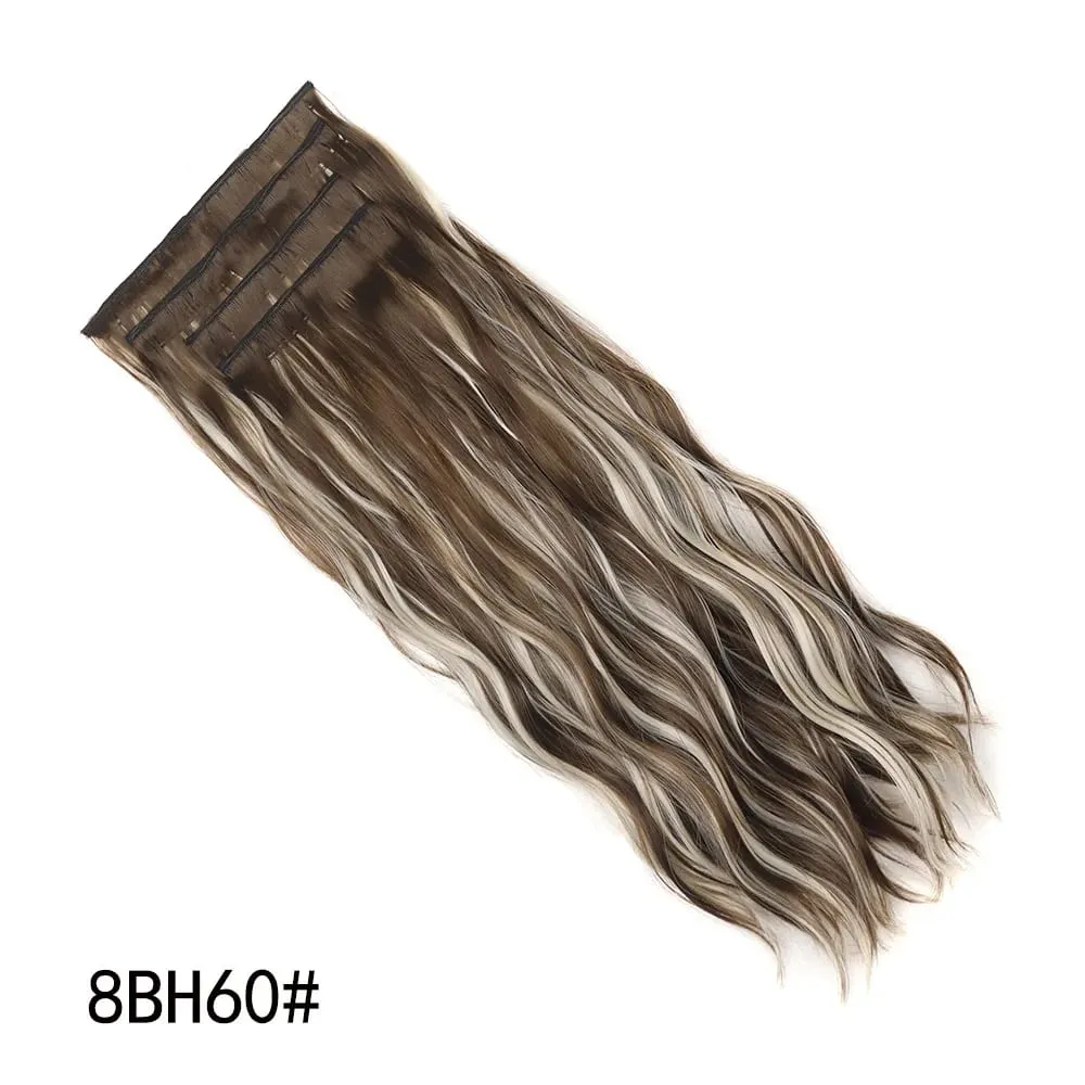 4 Pcs 22 Inch Clip in Hair Extensions Long Synthetic Wavy Curly Hairpieces Layered Soft Invisible Clip Ins Extensions for Women