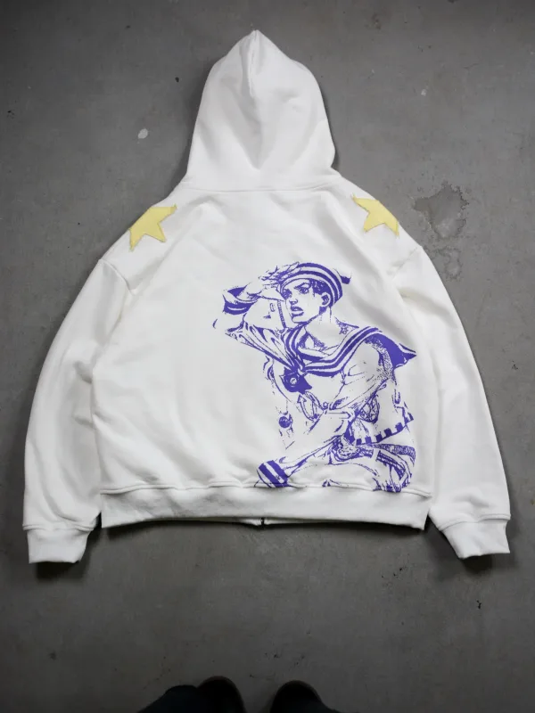 Hoodies Harajuku Oversized Mens Womens Jojo Bizarre Splicing Embroidery Zip Up Hoodie Hip Hop Couples Y2k Street Sweatshirt