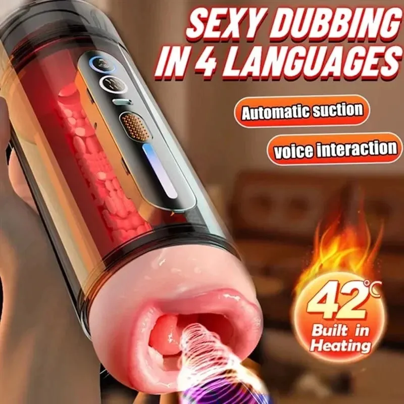 Realistic Oral Vagina Two Head Use Male Masturbator Automatic Vibrating Moaning Pocket Pussy Voice Blowjob Cup Sex Toys for Men