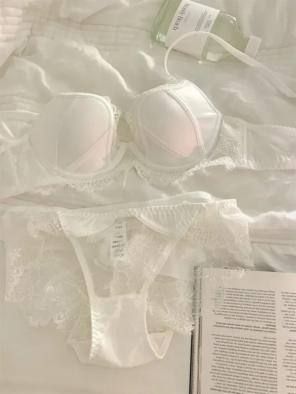 Sexy Lace Deep V Lingerie Set with Steel Ring Support Hollow Out Push Up Bra & Panty