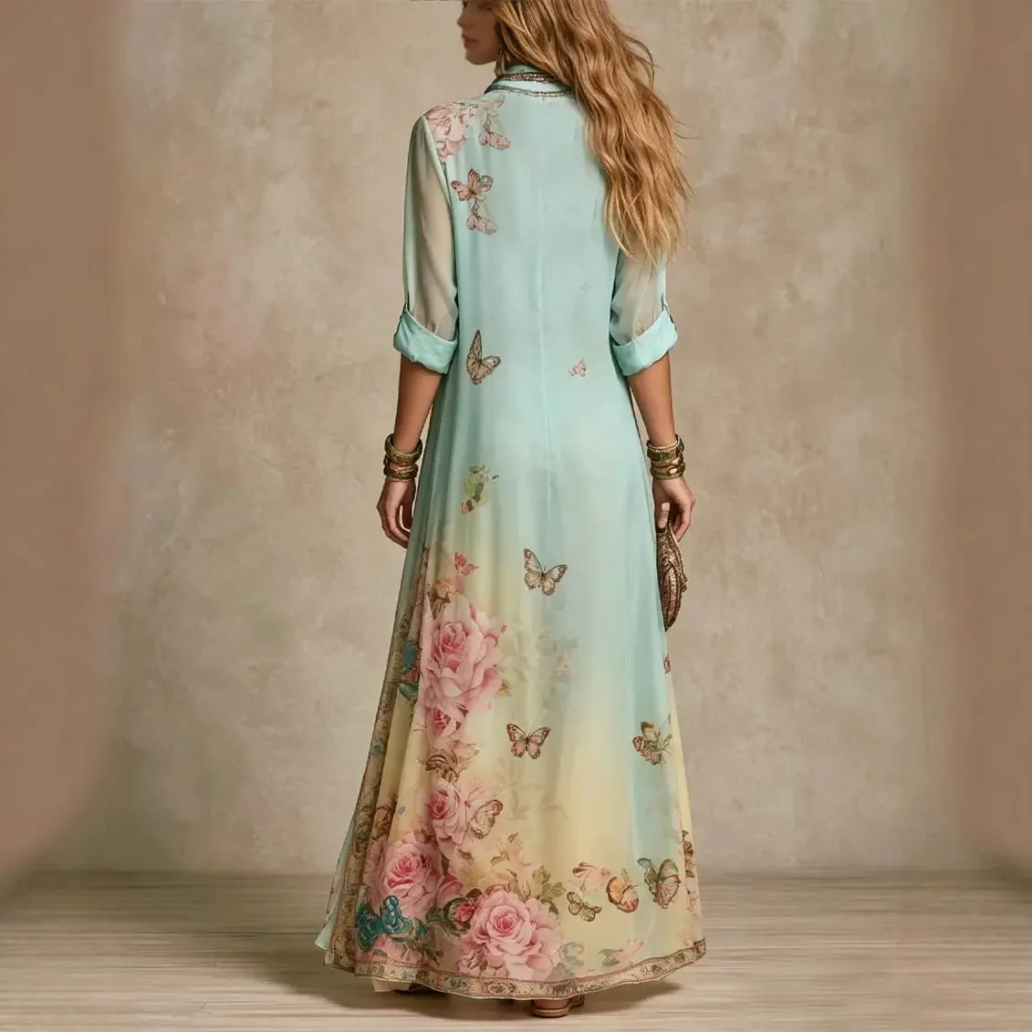 Boho Floral Print Shirt Dresses Women Turn-down Collar Single-breasted Loose Long Dress Summer Casual Beach Vacation Flowy Dress — image 2