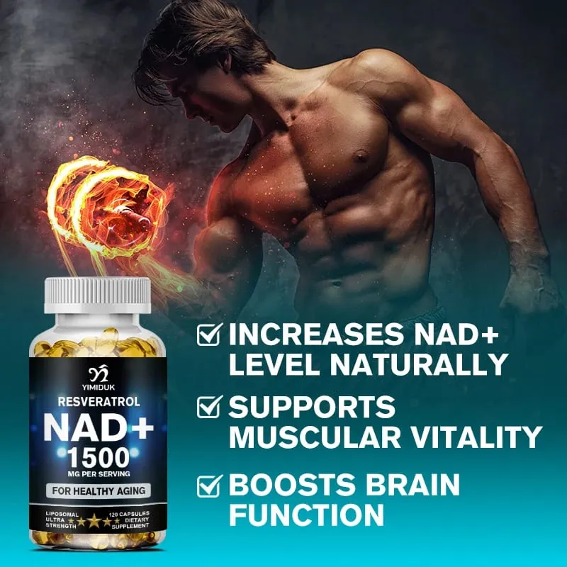 NAD 보충제 1500mg - 레스베라트롤 체력 및 건강한 노화를 함유한 리포솜 NAD+ 보충제 - 근력 캡슐