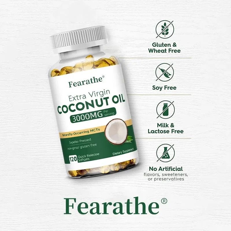 Extra Virgin Coconut Oil 3000mg 30/60/120 Softgels Expeller Pressed Supplement Support for Hair Nails & Skin Health Non-GMO