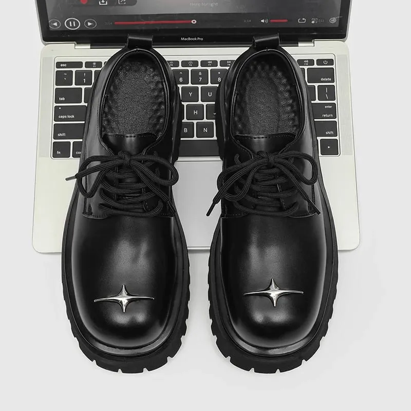 Men's Lace‑Up Platform Derby Shoes Metal Decor Chunky Sole Fashion Casual Footwear Non‑Slip Daily Walking Shoes