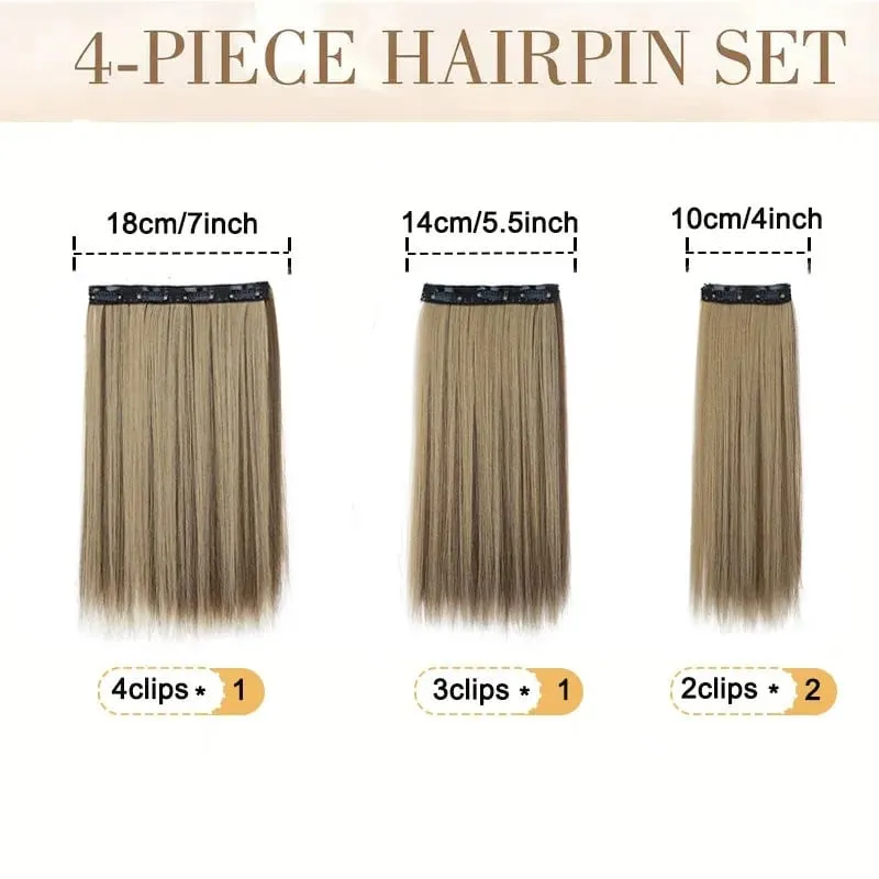 35CM Syntetisk 4 stk/sæt Clips i hårforlængelser Kort lige frisure Blond sort hårstykker Varmebestandigt falsk hår — image 6