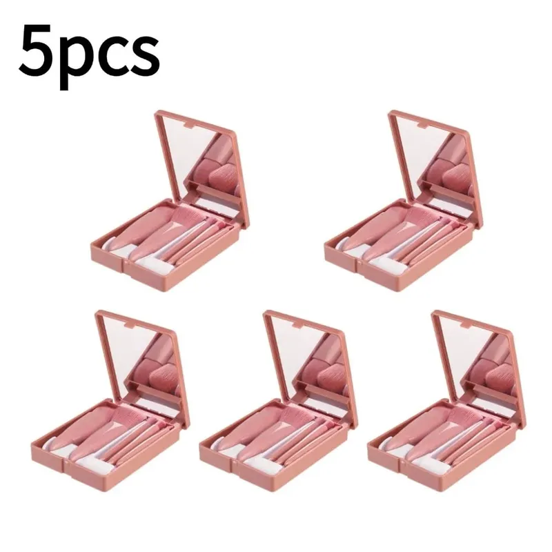 Malé štětce s kompletní funkcí Sada kosmetických štětců s pouzdrem a zrcátkem 5ks Cestovní sada štětců na make-up Mini Makeup — image 11