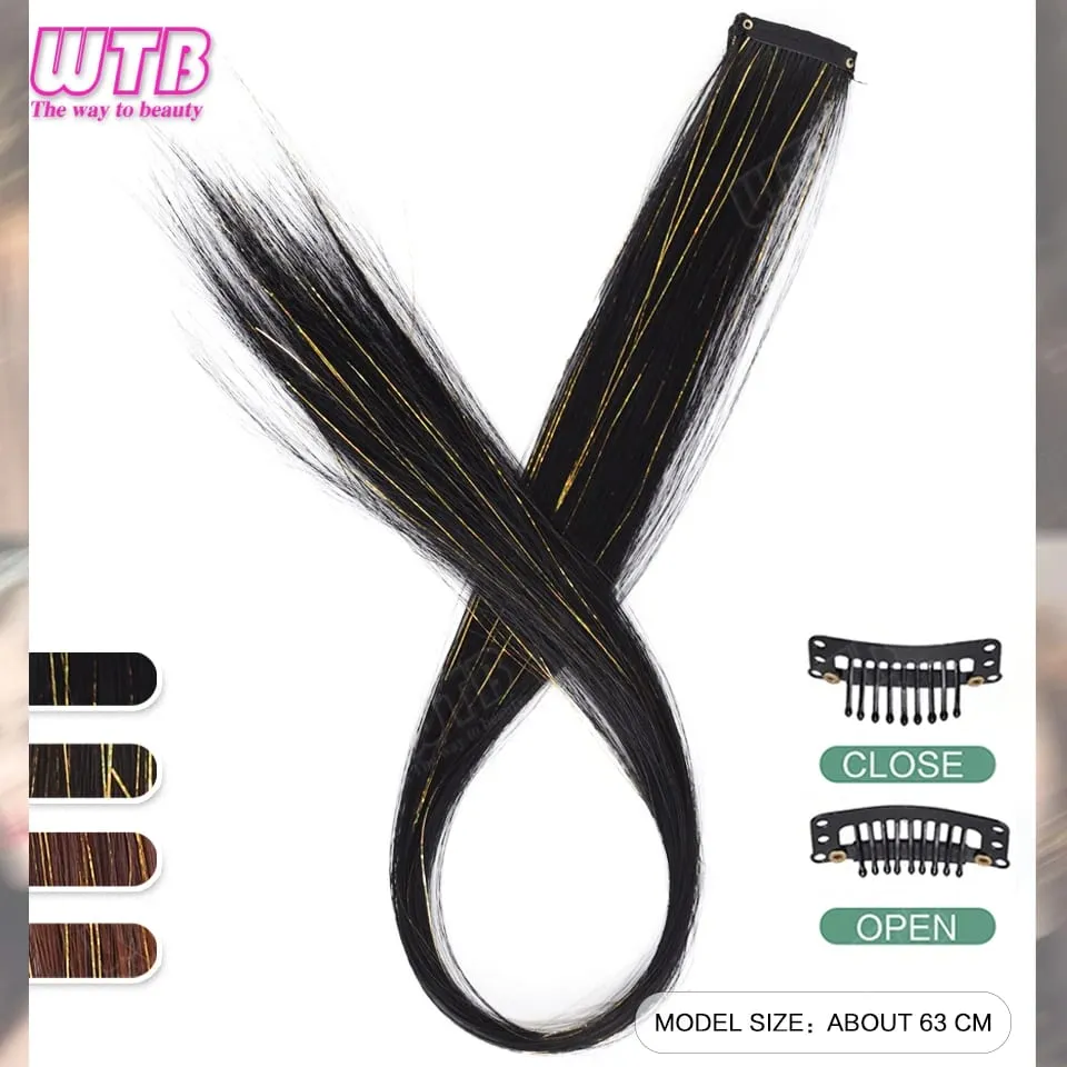 Synthetic Gold Laser Highlighted Hair Extension Wig BB Clip Style Straight Hair Extension Wig Suitable for Women's Daily Wear