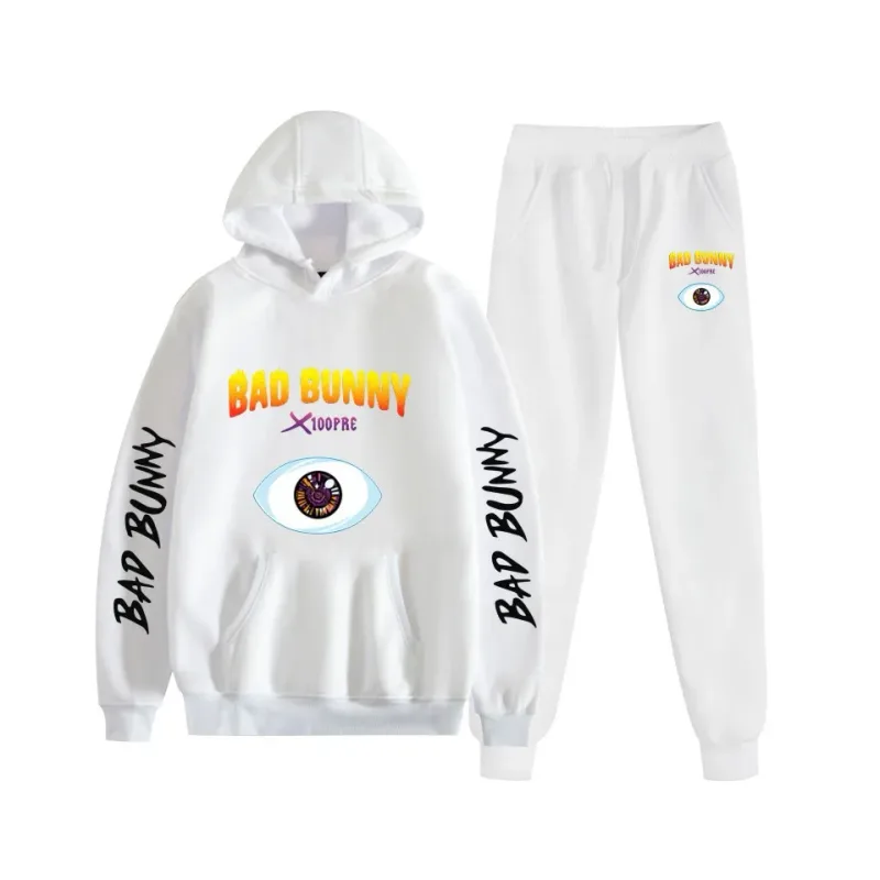 Harajuku Comfortable bad bunny Print Sweatshirt Sweatpants Suit Women's Hoodies+ Trousers Suit Boys/Girls 2 Piece Set Clothes