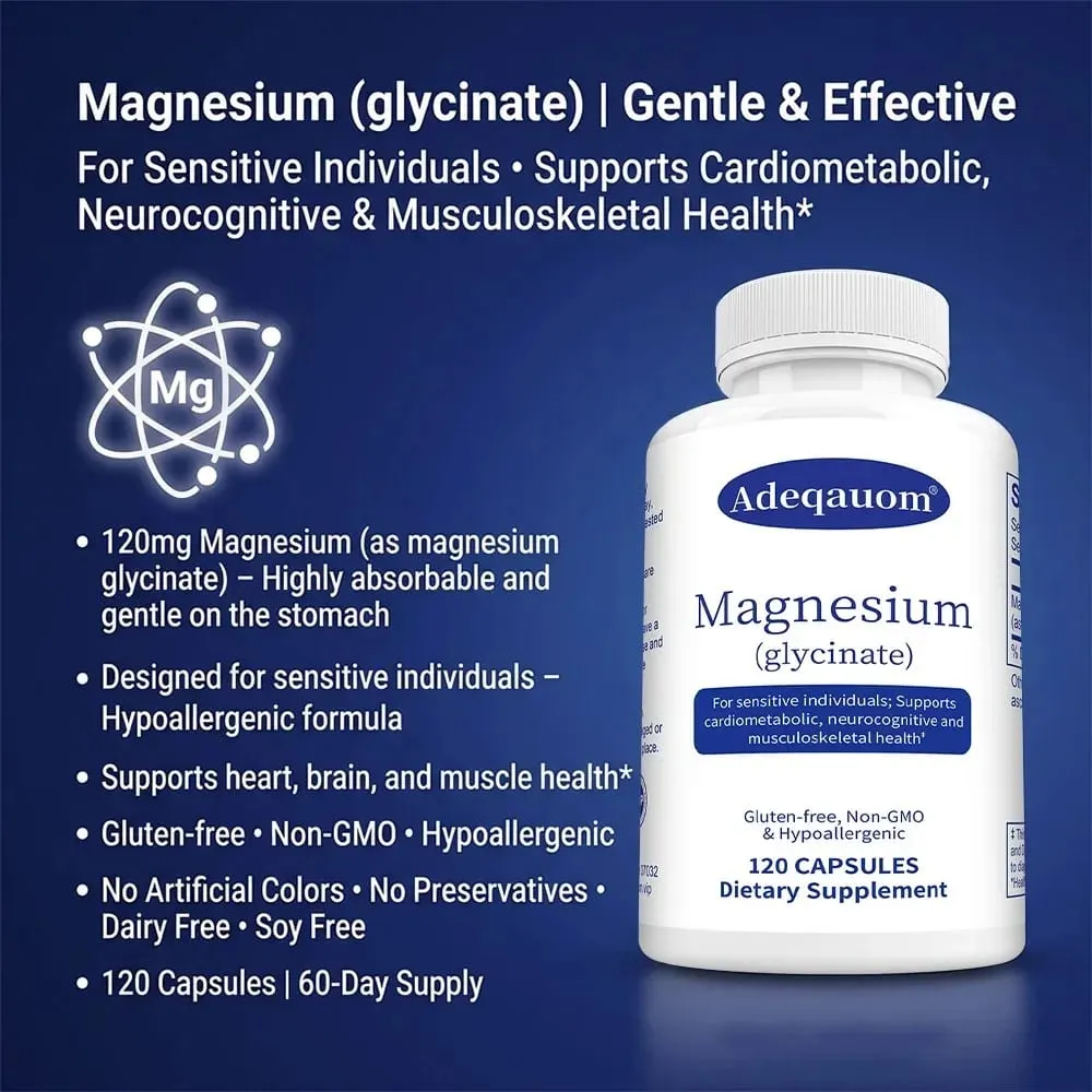 High Absorption Magnesium Glycinate Capsules – Dietary Supplement for Calm Support & Sleep for Adults
