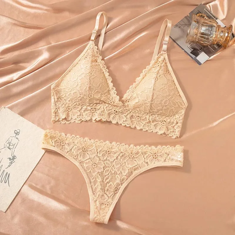 Women's Bra Set Large Size Sexy Lace Gathering Sling Vest Breathable Underwear Panties Womens Lingerie Set Bra and Panty Set
