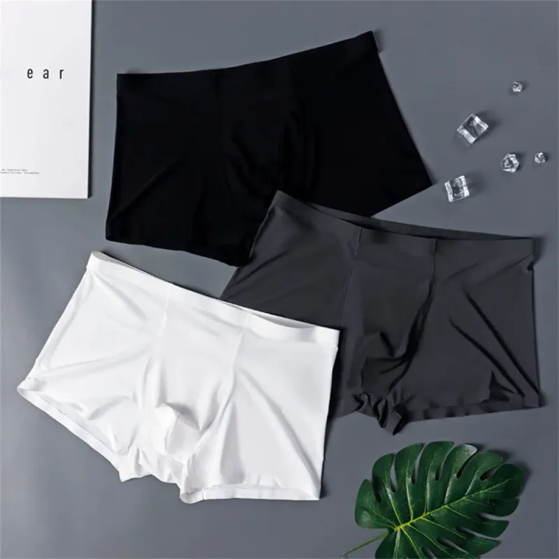 3PCS 고품질 남자의 얼음 실크 속옷 여름 얇은 통기성 원활한 팬티 섹시한 남성 속옷 플러스 크기