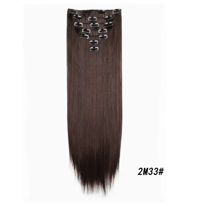 7Pcs/Set16Clips Hair Extension Black Long Straight Natural Hair Ombre Hairpiece Heat Resistant Fiber For Women Hairstyle Cosplay — image 19