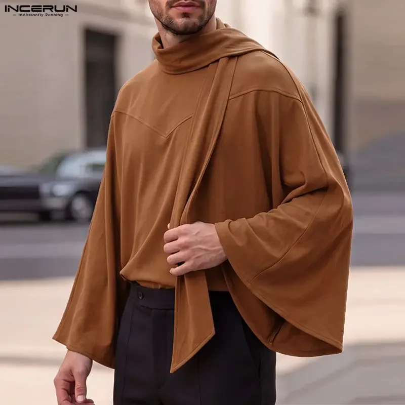 Men's Sweatshirts Solid Cloak Cape For Man Long Sleeve Scarf Collar Streetwear Autumn Winter Fashion Ponchos Hoodies — image 4