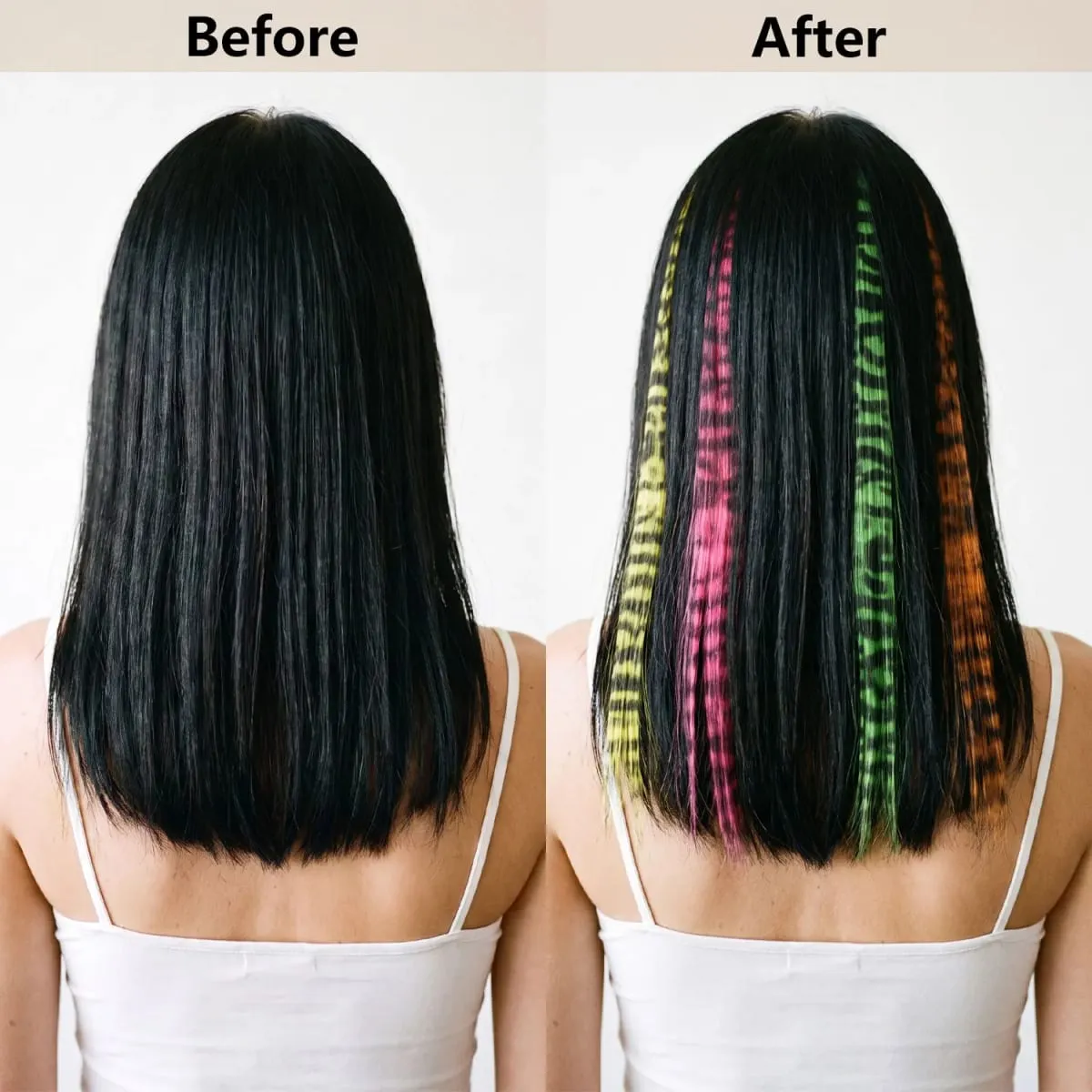 Synthetic clip in colorful striped hair Clip in feather hair extensions 18inch for women ladies daily party holiday