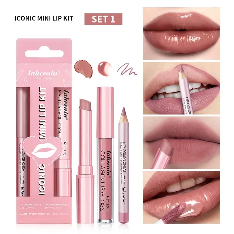 5 farve læbe liner + læbestift sæt og læbe plet let farve mat læbe kit læbestift Langvarig rød læbestift læbe makeup sæt