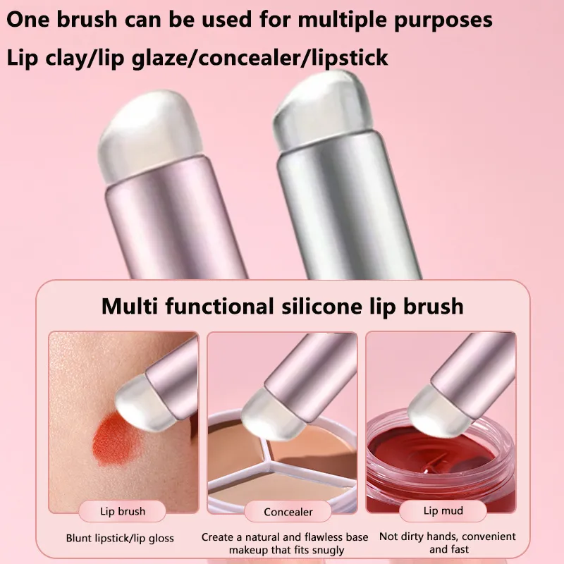 1pc Soft Silicone Lip Brush With Dust Proof Cover Round Head Lipstick Applicator Lips Makeup Tool Multi-use Brushes — image 3