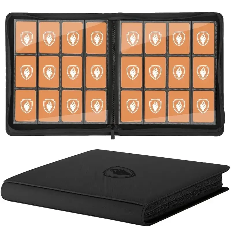 Trading Card Binder 12 Pocket Zipper Binder Card Album Holds 480 Cards Premium Leather Card Folder for TCG/Game/Sports Cards