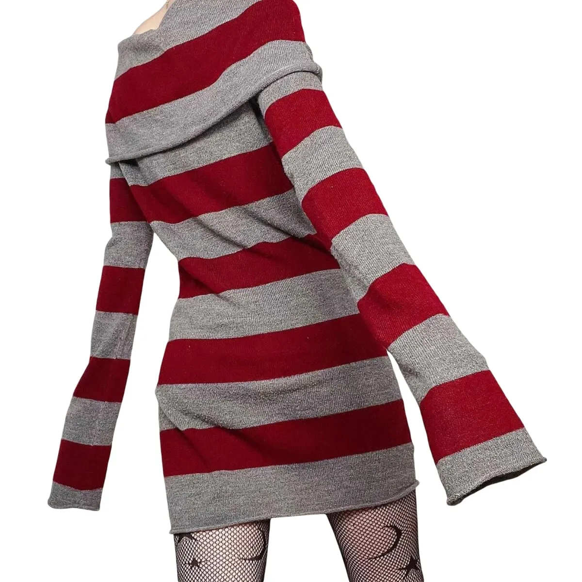 Women Mini Bodycon Dress Stripe Boat-Neck Long Sleeve Short Dress Spring Autumn Wrapped Hip Party Dress