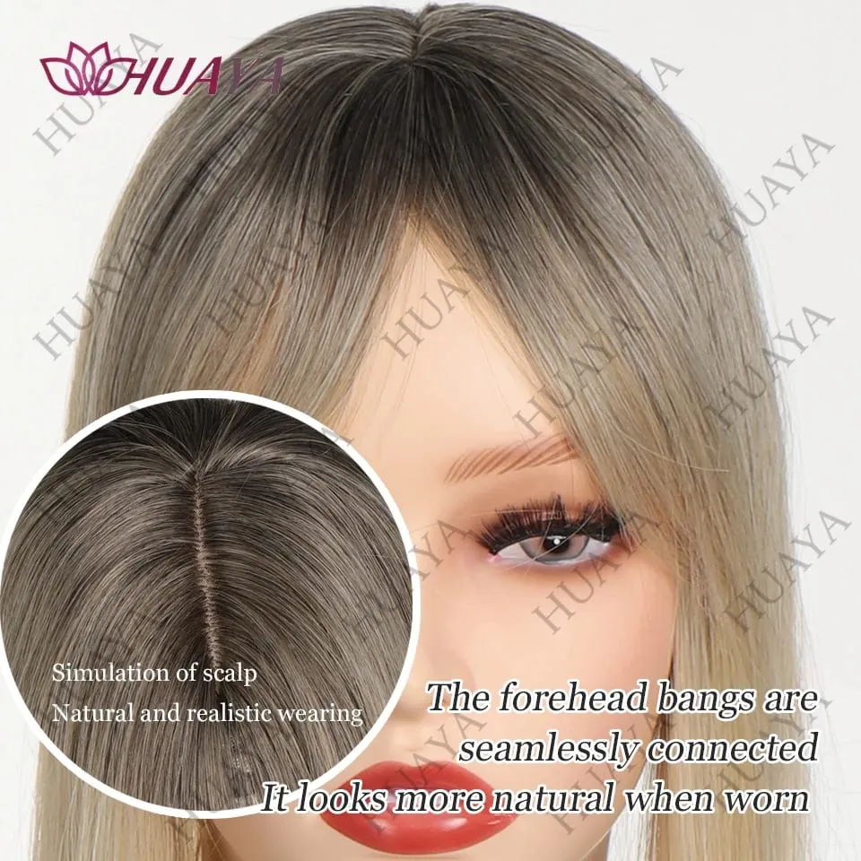 14Inch Hair Toppers for Women with Thinning Hair Heat-Resistant Synthetic Ladies Wiglets Toppers - Ombre Dark Root to Blonde — image 4