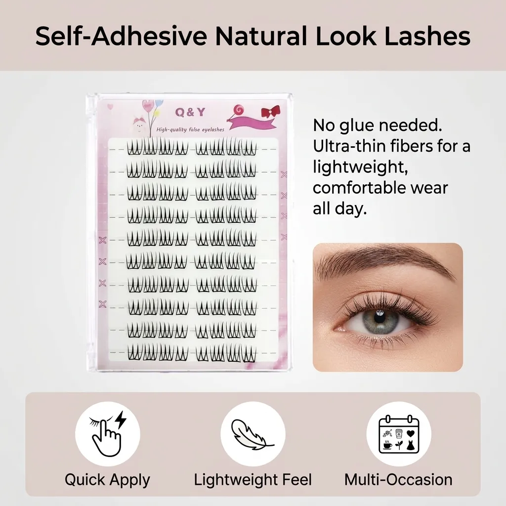 Women's Group 3.0 False Eyelashes Korean Natural Style Small Thin Fiber Lashes No Glue Needed C Curl Daily Eye Makeup Essentials