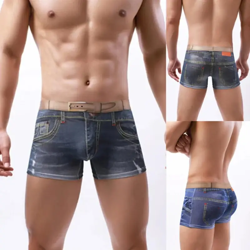 1PC Men's Briefs Boxer Briefs Cotton 3D Denim-Printed Boxer Briefs Fashionable and Sexy