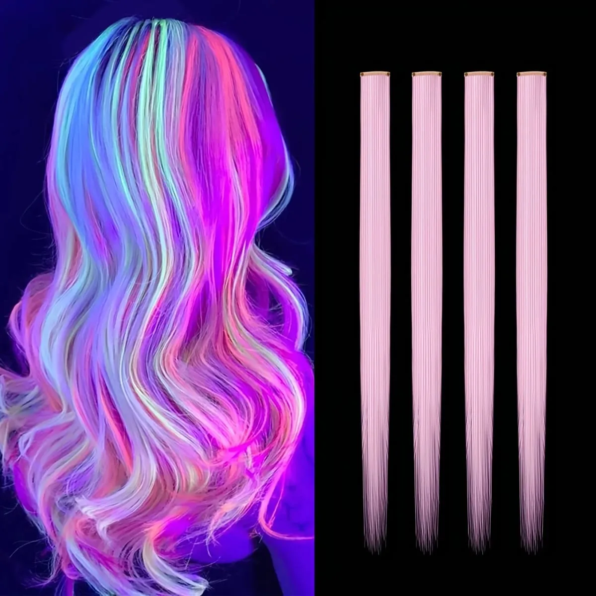 4-Pieces Synthetic Hair Extensions with Luminous Fluorescent Glow for Women - Clip-In Smooth & Soft Easy to Wear for Parties — image 8