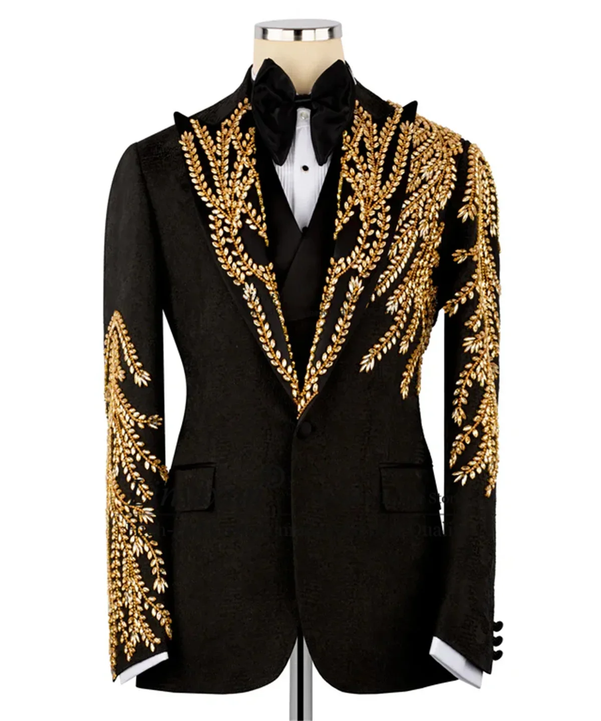 Stunning Rhinestones Crystals Men Suits 3 Piece Sets Tuxedos Wedding Jacquard Costume Homme Customized Slim Groom Male Blazers — image 3