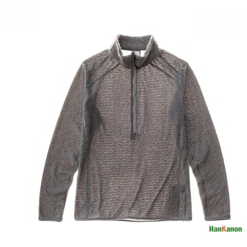 Men's Half-Zip Stand Collar Sweatshirt Versatile Air Fleece Base Layer for Outdoor Camping Hiking Cycling