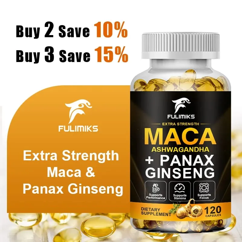 Triple Maca Blend with Ginseng & Ashwagandha Supplement Supports Reproductive Health Hormonal Balance Muscle & Stress Relief