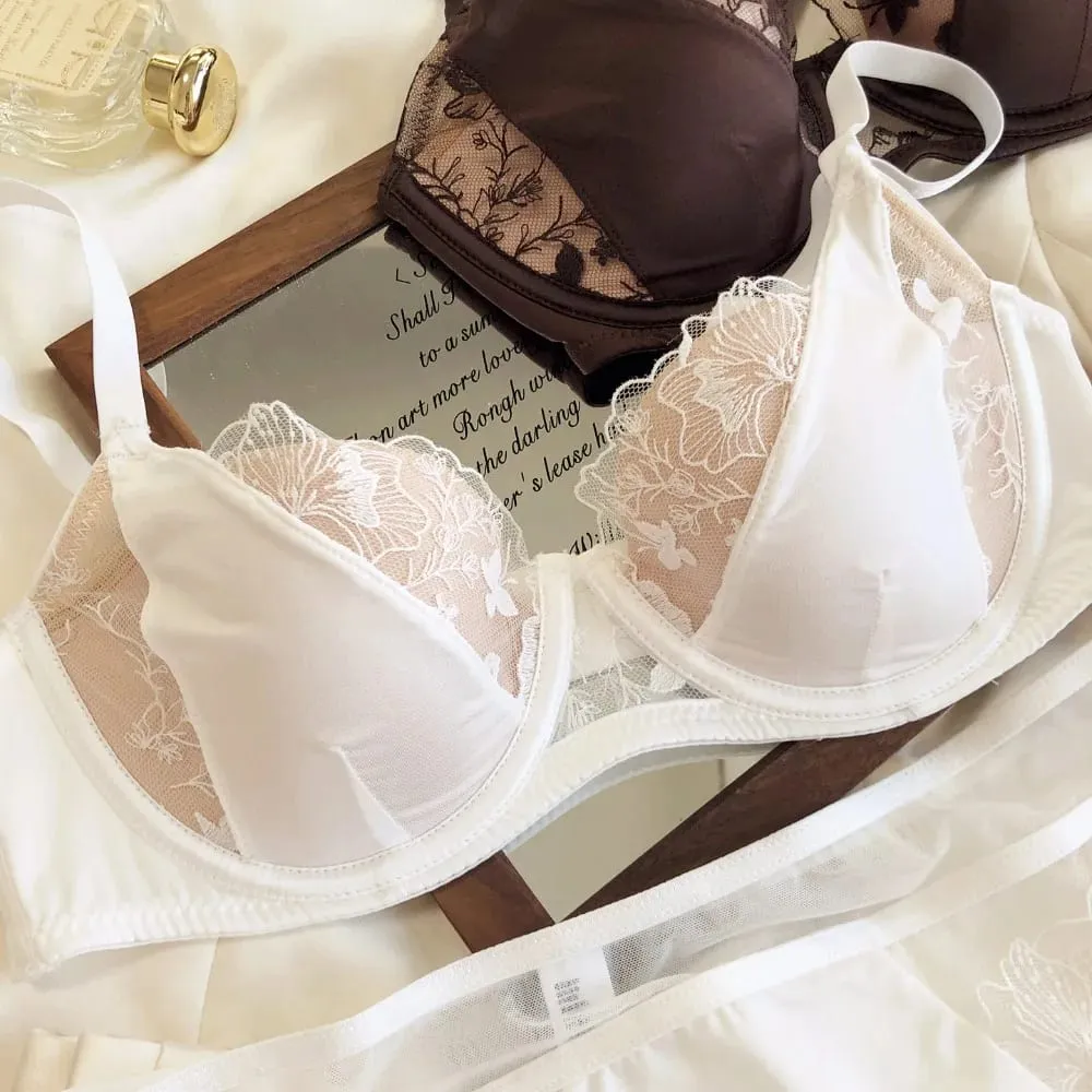 French Retro Color Block Lace Podprsenka Set Soft Kostice Minimizer Tenká podpora košíčků Sada spodního prádla Dámská Velikost 34-40ABC — image 4