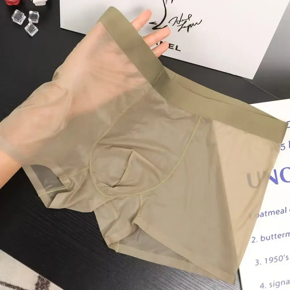 Men Sexy Elastic Men's Panties Quick Drying Ultra-thin Boxer Shorts Transparent Boxers Underwear U Bulge Pouch Sexy Und — image 7