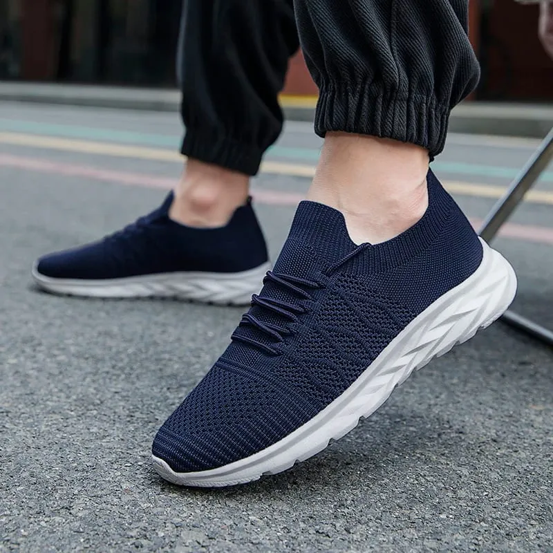 Men's Mesh Knit Walking Shoes No-Tie Elastic Slip-On Sneakers Breathable Lightweight Casual Athletic Shoes
