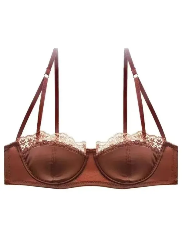 Sexy French Lace Gathered Cup Bra Set Semi Cup Design For Petite Women Lightweight Breathable Comfort Lingerie Set Sizes 32-38 — image 12