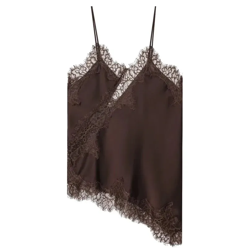 2025 Babae Asymmetrical Slip Top Babae Sexy Black Yellow Blue Top Lace Tanks & Camis Chic Y2K Sleeveless Backless Camisole — image 9
