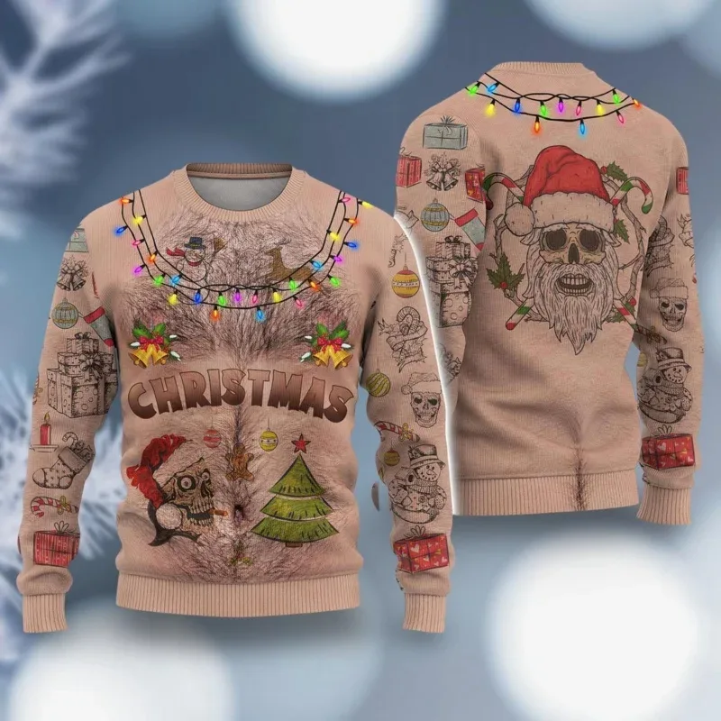 3D Print Ugly Christmas Sweatshirts For Men Women Santa Claus Pattern Long Sleeves Casual Festival Loose Pullover O-Neck Hoodies