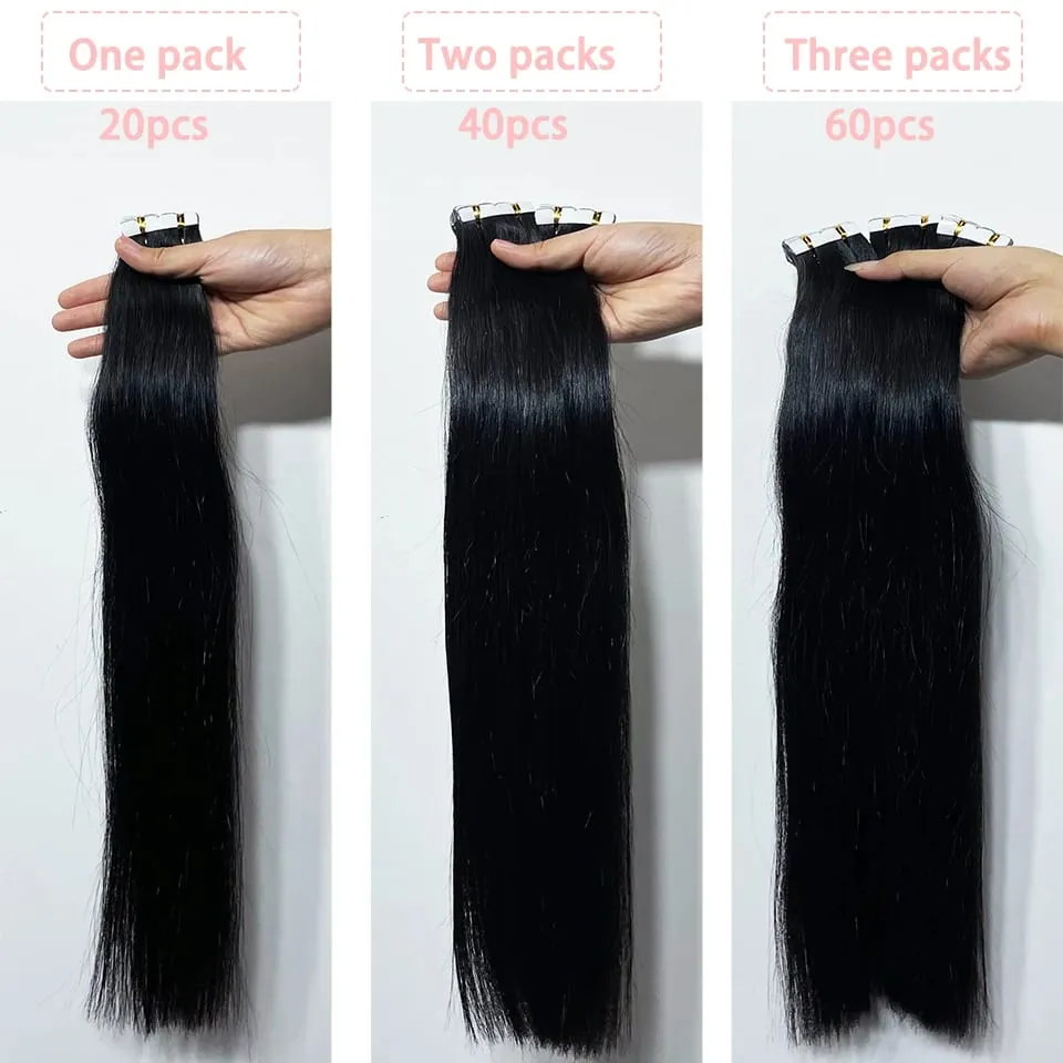 Straight Mini Tape In Human Hair Extensions Seamless Mini Tape 100% Natural Real Invisible Adhesive Tape Ins For Women 26 Inches