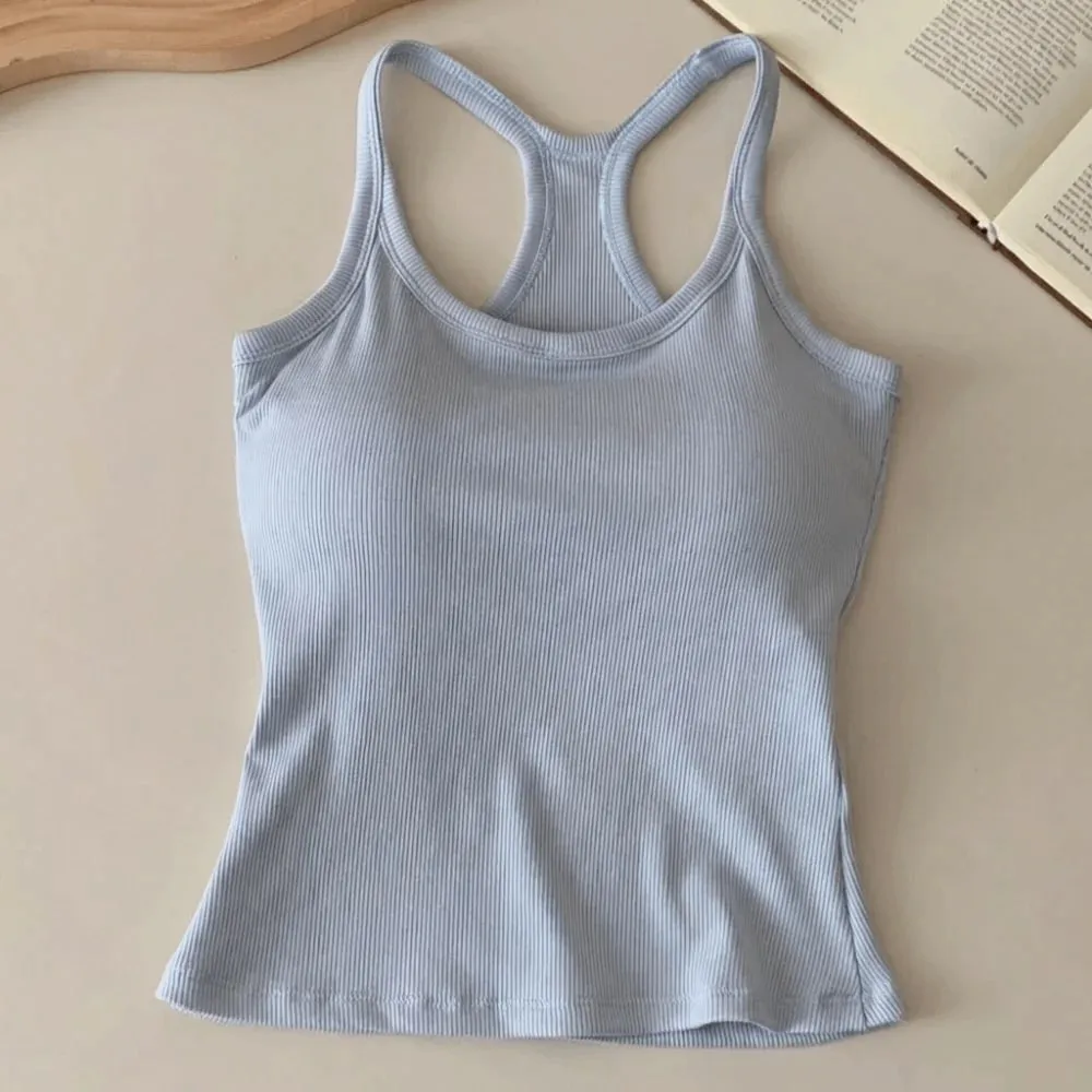 Wide Shoulder Straps Hollow Vest Comfortable H-Shaped Back Breast Small Camisole Slim Design Elastic Thin Tank Tops