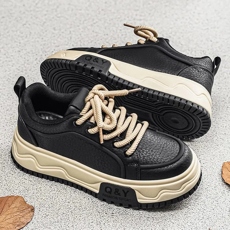 Men's Height Increasing Thick Sole Platform Shoes Fashion Leather Casual Skateboard Sneakers Streetwear